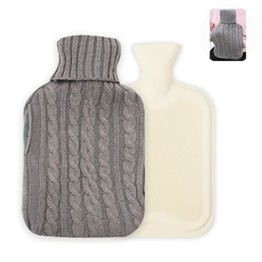 2L Wärmflasche mit Bezug Groß Kängurutasche Wärmflasche Handwärmer für Kinder und Erwachsene (grau) - 1