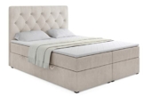 ALTDECOR Boxspringbett mit H3-Matratze (20 cm hoch) mit Bonellfederung + PUR, Topper (5 cm hoch), Polsterbett mit Kopfteil und Bettkasten Beige M.V 2201 160x200 - 1