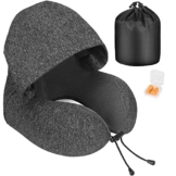 Amazon Brand - Eono Nackenkissen Memory Foam, Reisekissen mit Haube, Bequemes Nackenhörnchen mit Haube für Flugzeug, Auto, Zug, Büro, Nackenkissen Reise zum Schlafen - 1