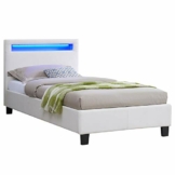 CARO-Möbel Polsterbett Mandalay mit LED Beleuchtung Einzelbett Lederbett 90 x 200 cm mit Lattenrahmen, Lederimitat in weiß - 1