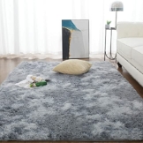 CHOSHOME Teppich Wohnzimmer,Flauschig Grau Langflor Bettvorleger Schlafzimmer Teppich,Shaggy rutschfest Hochflor Tie-dye Carpet, Hellgrau,90X150CM - 1