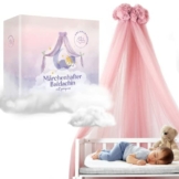 DREAMYBAMBINI Märchenhafter Betthimmel für Babybett, Prinzessin Babywiege, Beistellbett Baby, Moskitonetz, Babyzimmer Deko, Baldachin Kinderzimmer 170x960 cm (Alt-Rosa) - 1