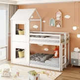 FEZTOY Baumhaus Etagenbett 90 x 200 cm, Kajütenbettrahmen, Hochbett mit Baumhaus Baldachin und Leiter, Kinderbettrahmen, für Jungen und Mädchen【2022 NEU DE Spot】 - 1