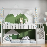 FEZTOY Hochbett mit Treppe & Schubladen, Etagenbett Stockbett für 2 Kinder mit Rausfallschutz und Lattenrost, Massivholz Kinderbett, Jugendbett, Doppelbett Hausbett, 90x200, weiß - 1