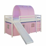 Homestyle4u 1567, Kinderbett 90x200 Weiß, Hochbett mit Rutsche Vorhang Tunnel Rosa, Holz Kiefer - 1