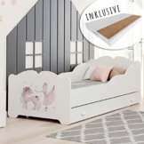 Kids Collective Mädchenbett Kinderbett 80x160 cm mit Matratze und Schublade, Rausfallschutz & Lattenrost in weiß Prinzessin mit Pferd Motiv 160x80 bis 10 Jahre - 1