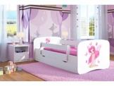 Kinderbett Jugendbett 70x140 80x160 80x180 Weiß mit Rausfallschutz Matratze Schublade und Lattenrost Kinderbetten für Mädchen und Junge - Fee mit Schmetterlingen 160 cm - 1