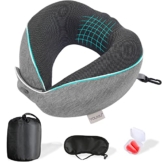 Nackenkissen Set mit Schlafmaske, Ohrstöpsel, Aufbewahrungstasche & abnehmbarem Bezug, Reisekissen aus Memory Schaum, 360° Ergonomischer Stützfunktion Nackenhörnchen, fürs Auto, Flugzeug & zum Reisen - 1